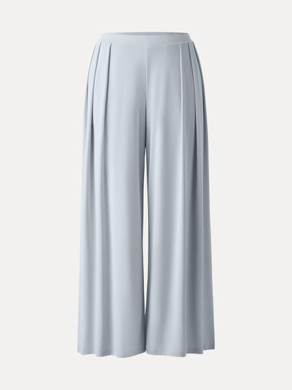 Women's Mid Rise Pleated Wide Leg Palazzo Trousers for Casual Wear