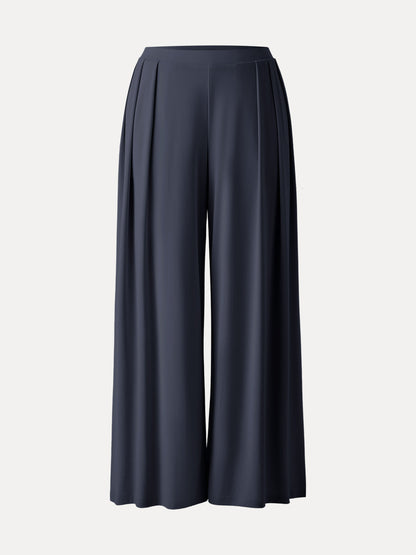 Women's Mid Rise Pleated Wide Leg Palazzo Trousers for Casual Wear