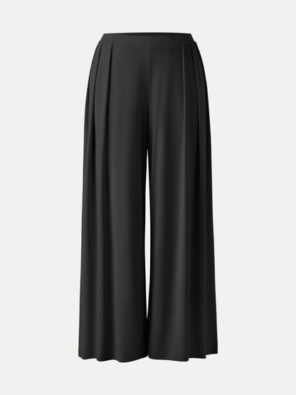 Women's Mid Rise Pleated Wide Leg Palazzo Trousers for Casual Wear