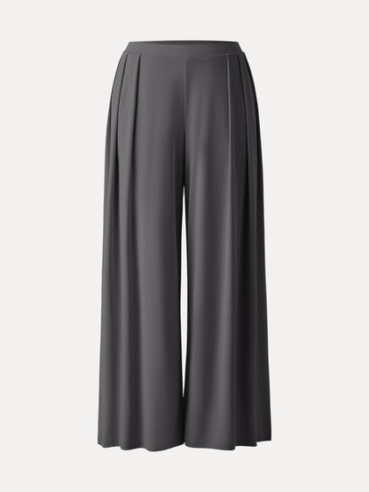 Women's Mid Rise Pleated Wide Leg Palazzo Trousers for Casual Wear