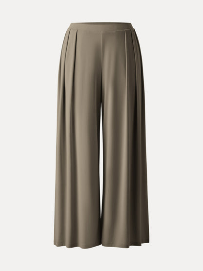 Women's Mid Rise Pleated Wide Leg Palazzo Trousers for Casual Wear