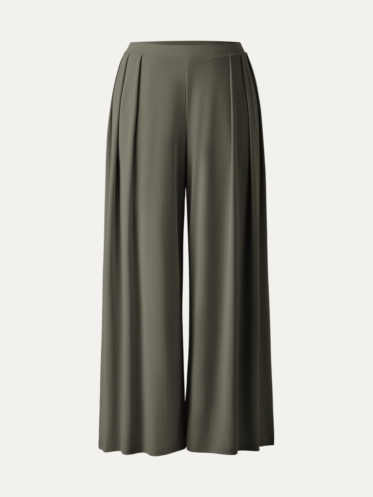 Women's Mid Rise Pleated Wide Leg Palazzo Trousers for Casual Wear
