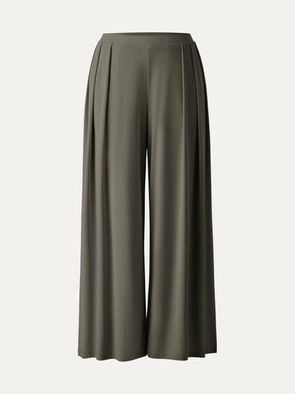 Women's Mid Rise Pleated Wide Leg Palazzo Trousers for Casual Wear