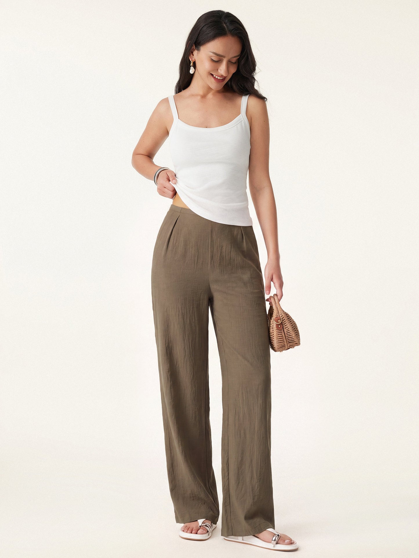 Women's Mid Rise Straight Leg Trousers for Casual Wear