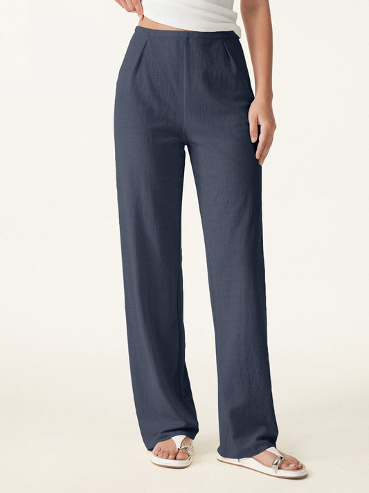 Women's Mid Rise Straight Leg Trousers for Casual Wear