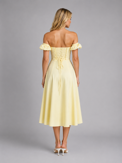 Women's Milkmaid Corset Midi Dress for Garden Parties