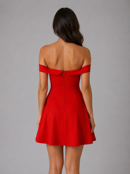 Women's Off-Shoulder Mini Dress with Sculpted Fit for Events