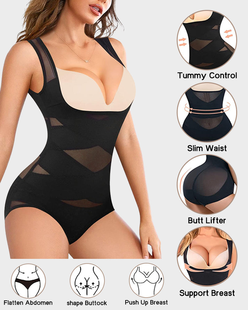 Women's Open Bust Body Shaper with Cross Compression for Formalwear