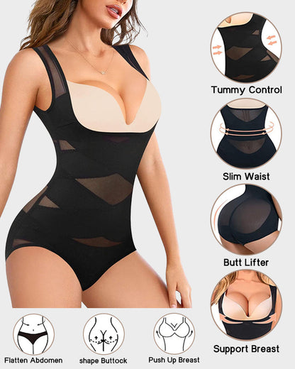 Women's Open Bust Body Shaper with Cross Compression for Formalwear