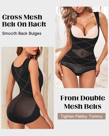 Women's Open Bust Body Shaper with Cross Compression for Formalwear