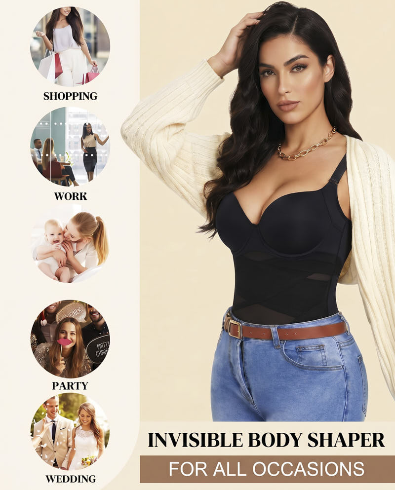 Women's Open Bust Body Shaper with Cross Compression for Formalwear