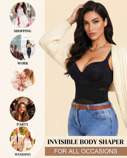 Women's Open Bust Body Shaper with Cross Compression for Formalwear