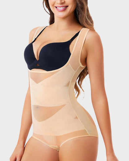 Women's Open Bust Body Shaper with Cross Compression for Formalwear