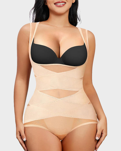 Women's Open Bust Body Shaper with Cross Compression for Formalwear
