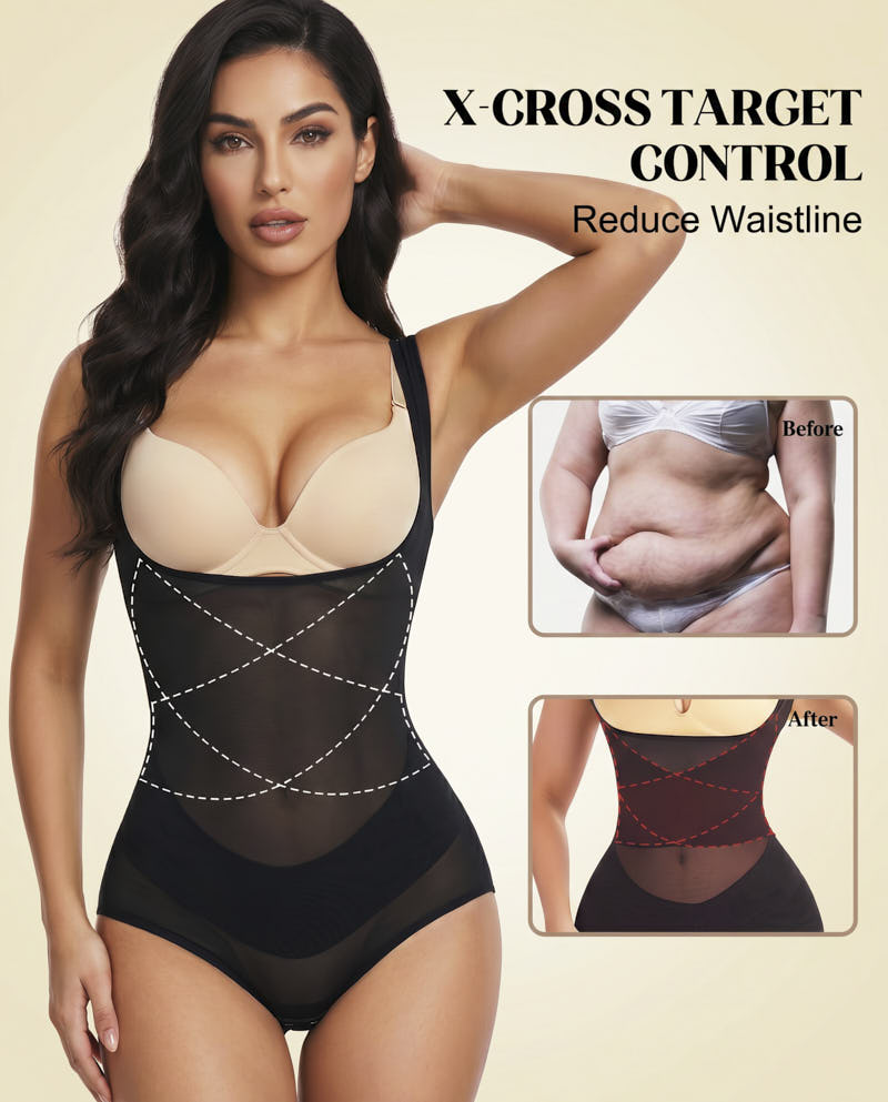 Women's Open Bust Body Shaper with Cross Compression for Formalwear