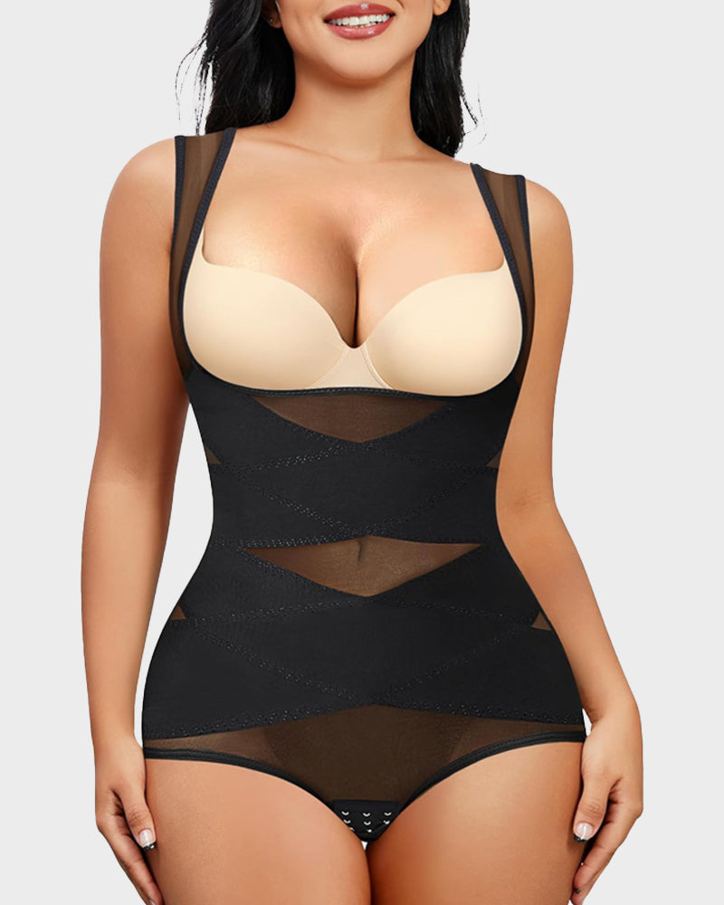 Women's Open Bust Body Shaper with Cross Compression for Formalwear