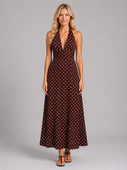 Women's Polka Dot Halter Maxi Dress for Dinners This Summer