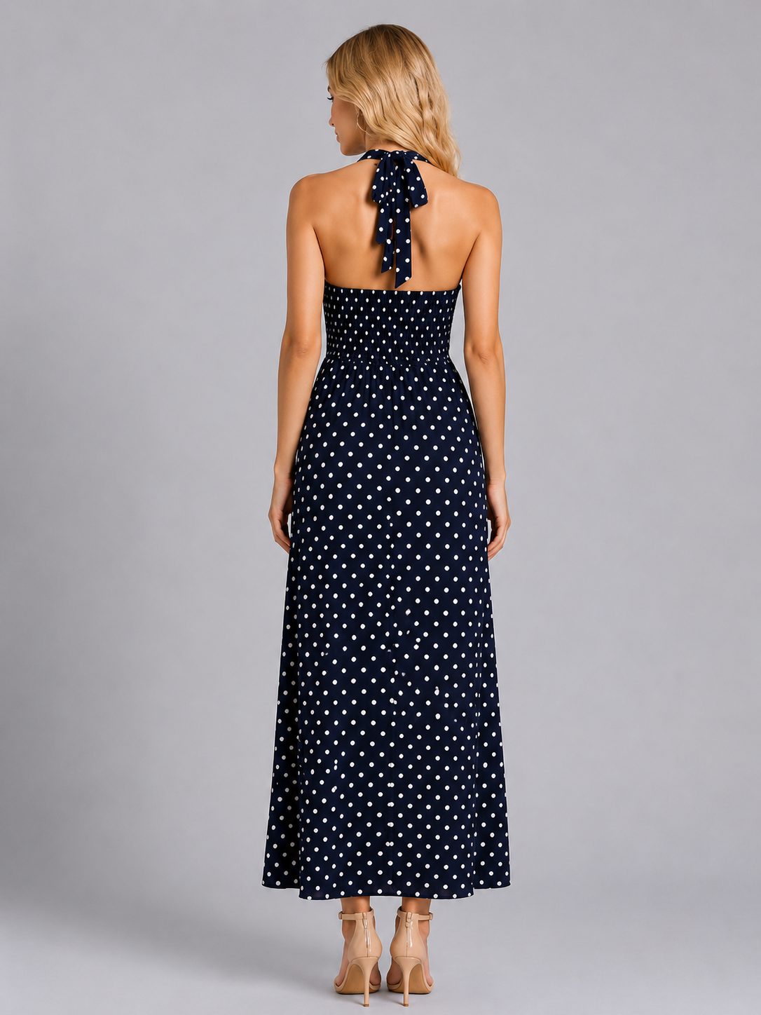 Women's Polka Dot Halter Maxi Dress for Dinners This Summer