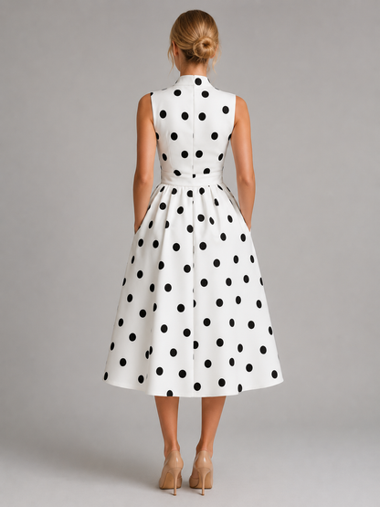 Women's Polka Dot Midi Dress with V-Neck for Summer