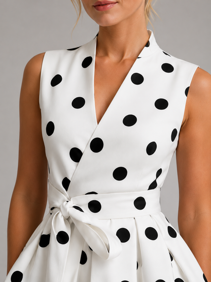 Women's Polka Dot Midi Dress with V-Neck for Summer