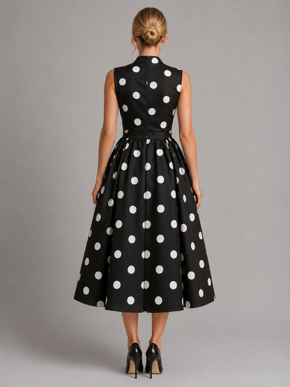 Women's Polka Dot Midi Dress with V-Neck for Summer