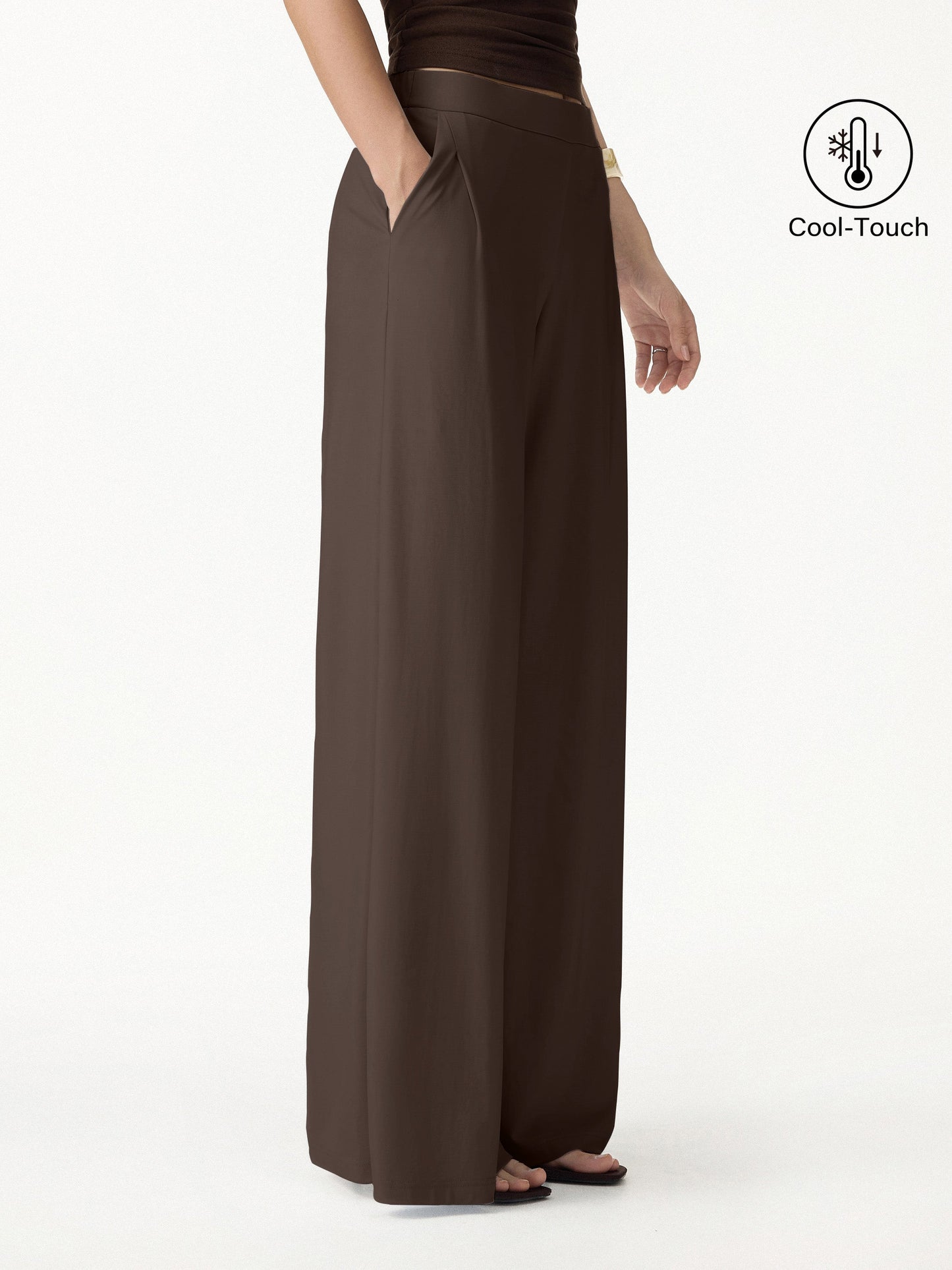 Women's Ponte Mid Rise Wide Leg Trousers with Pockets