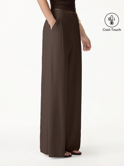 Women's Ponte Mid Rise Wide Leg Trousers with Pockets