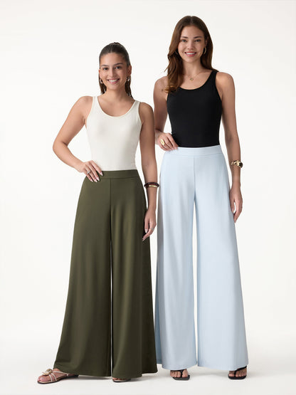 Women's Ponte Mid Rise Wide Leg Trousers with Pockets