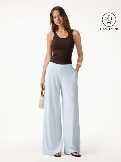 Women's Ponte Mid Rise Wide Leg Trousers with Pockets