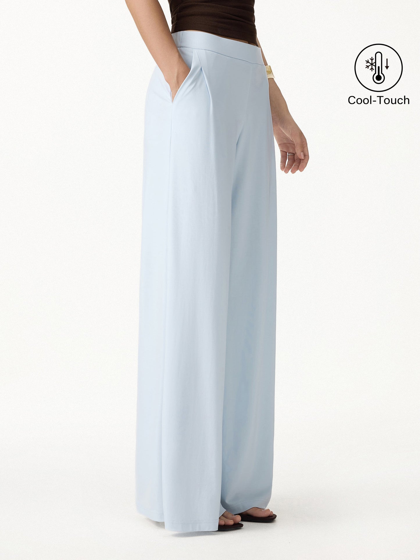 Women's Ponte Mid Rise Wide Leg Trousers with Pockets