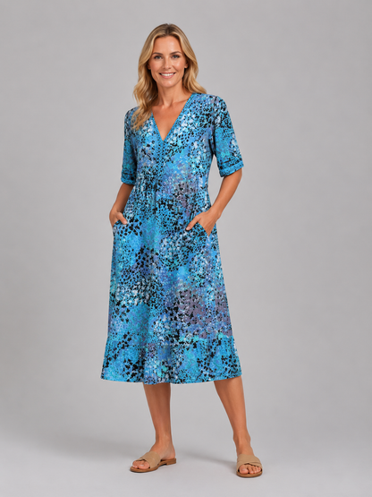 Women's Printed Midi Dress with Pockets for Holidays