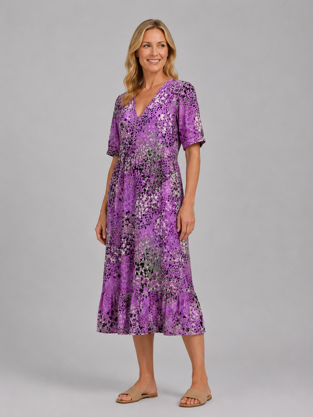 Women's Printed Midi Dress with Pockets for Holidays