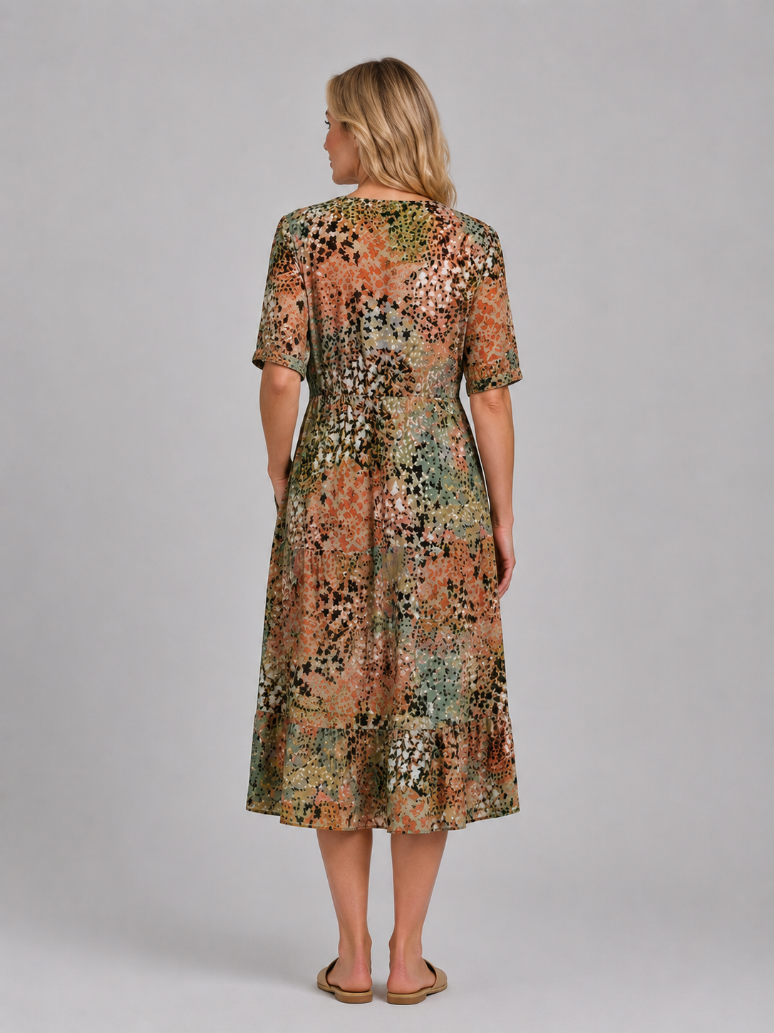 Women's Printed Midi Dress with Pockets for Holidays