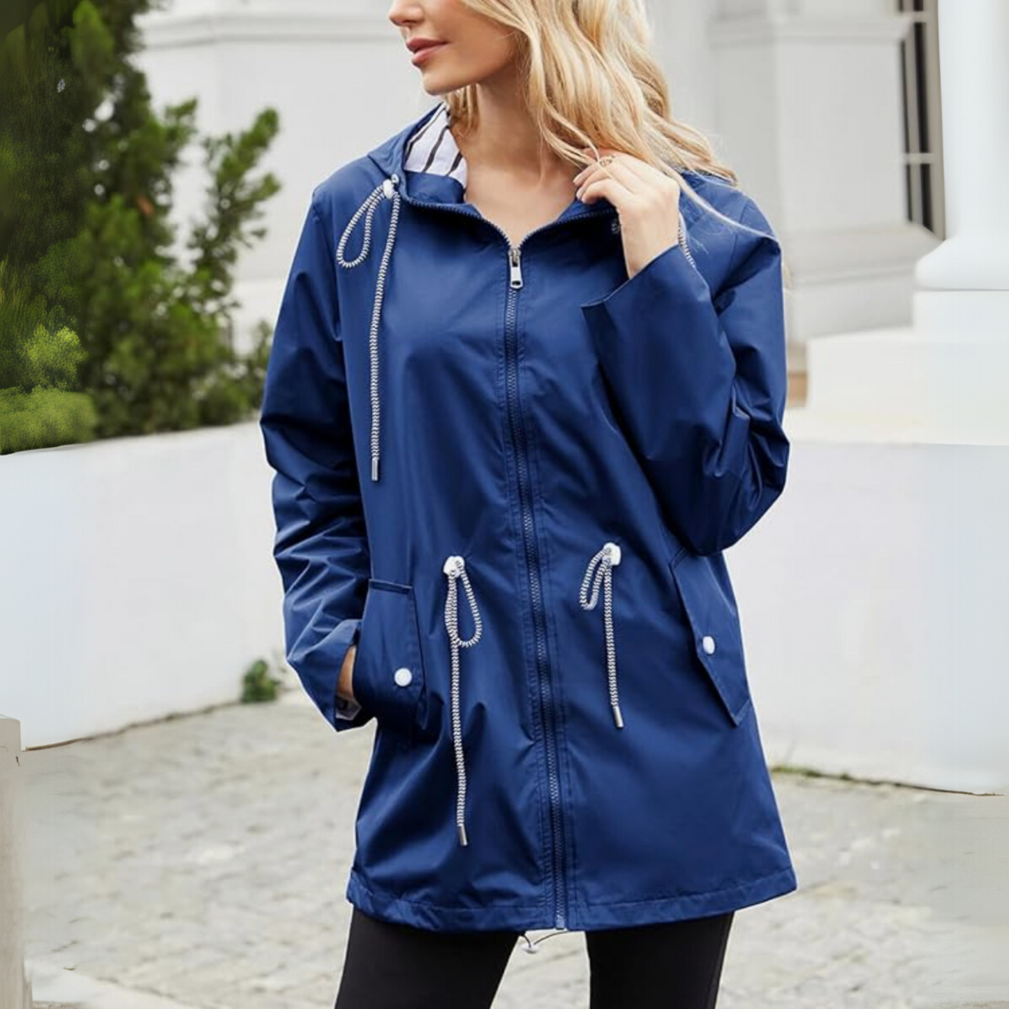 Women's Rain Jacket with Hood Sealed Front Closure for Work