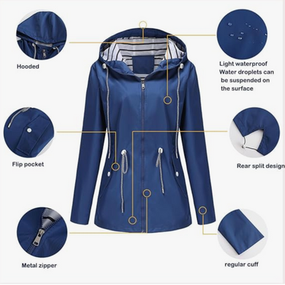 Women's Rain Jacket with Hood Sealed Front Closure for Work
