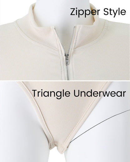 Women's Ribbed Bodysuit with Half-Zip for Layering