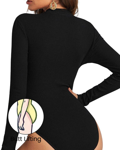 Women's Ribbed Bodysuit with Half-Zip for Layering