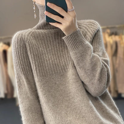 Women's Ribbed Turtleneck with Cashmere-Blend for Cold
