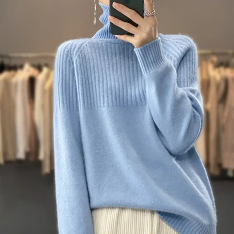 Women's Ribbed Turtleneck with Cashmere-Blend for Cold
