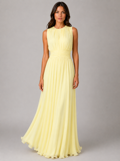 Women's Ruched Maxi Dress with Chiffon for Weddings
