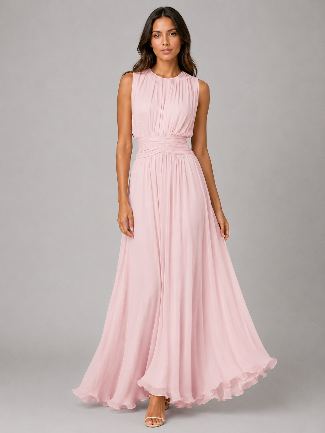 Women's Ruched Maxi Dress with Chiffon for Weddings