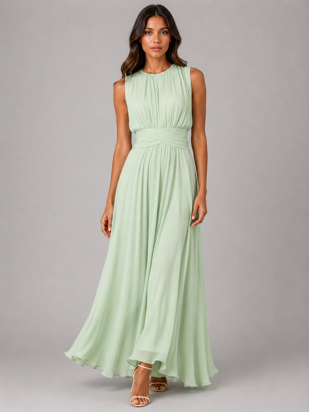 Women's Ruched Maxi Dress with Chiffon for Weddings