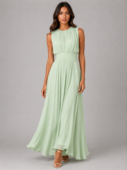 Women's Ruched Maxi Dress with Chiffon for Weddings