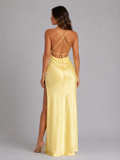Women's Satin Maxi Dress with High Split for Elegant Evenings
