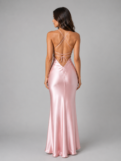 Women's Satin Maxi Dress with Open-Back for Evening Events