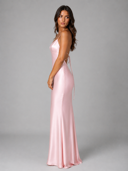 Women's Satin Maxi Dress with Open-Back for Evening Events