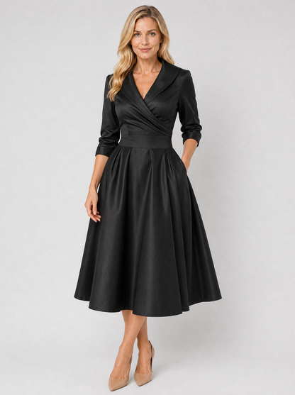 Women's Satin Midi Dress with Wrap for Evening Events