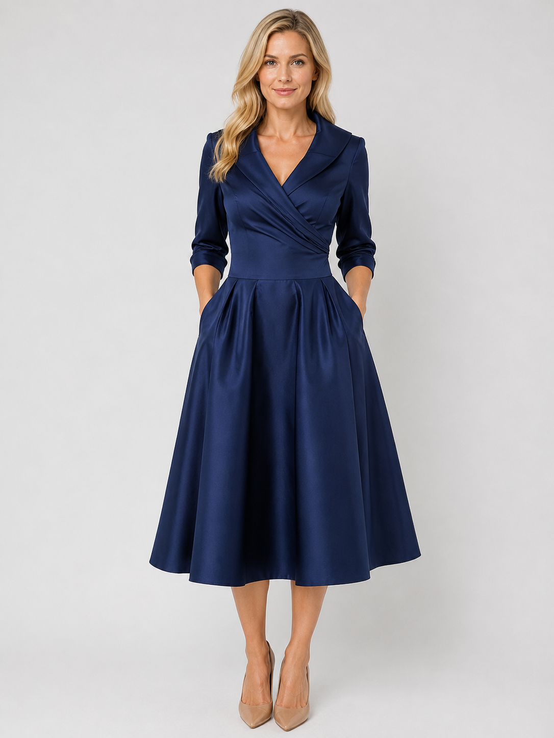 Women's Satin Midi Dress with Wrap for Evening Events