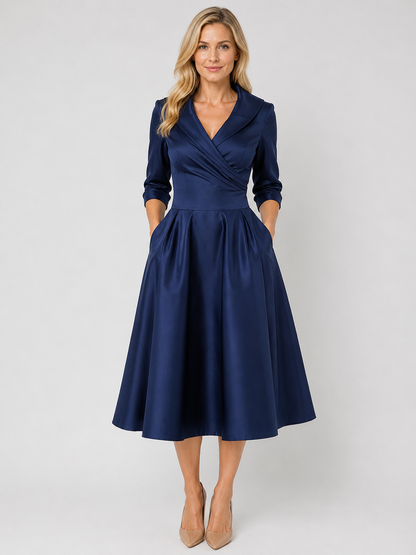 Women's Satin Midi Dress with Wrap for Evening Events