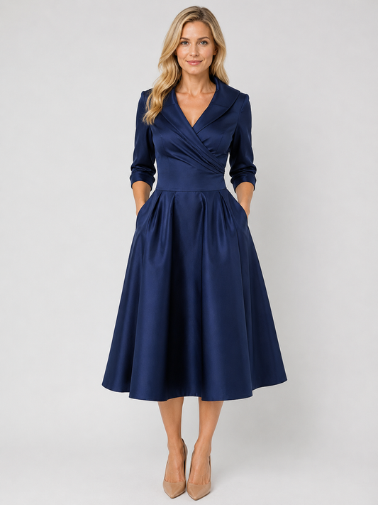 Women's Satin Midi Dress with Wrap for Evening Events